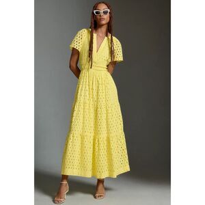 Anthropologie Yellow Eyelet Maxi Dress